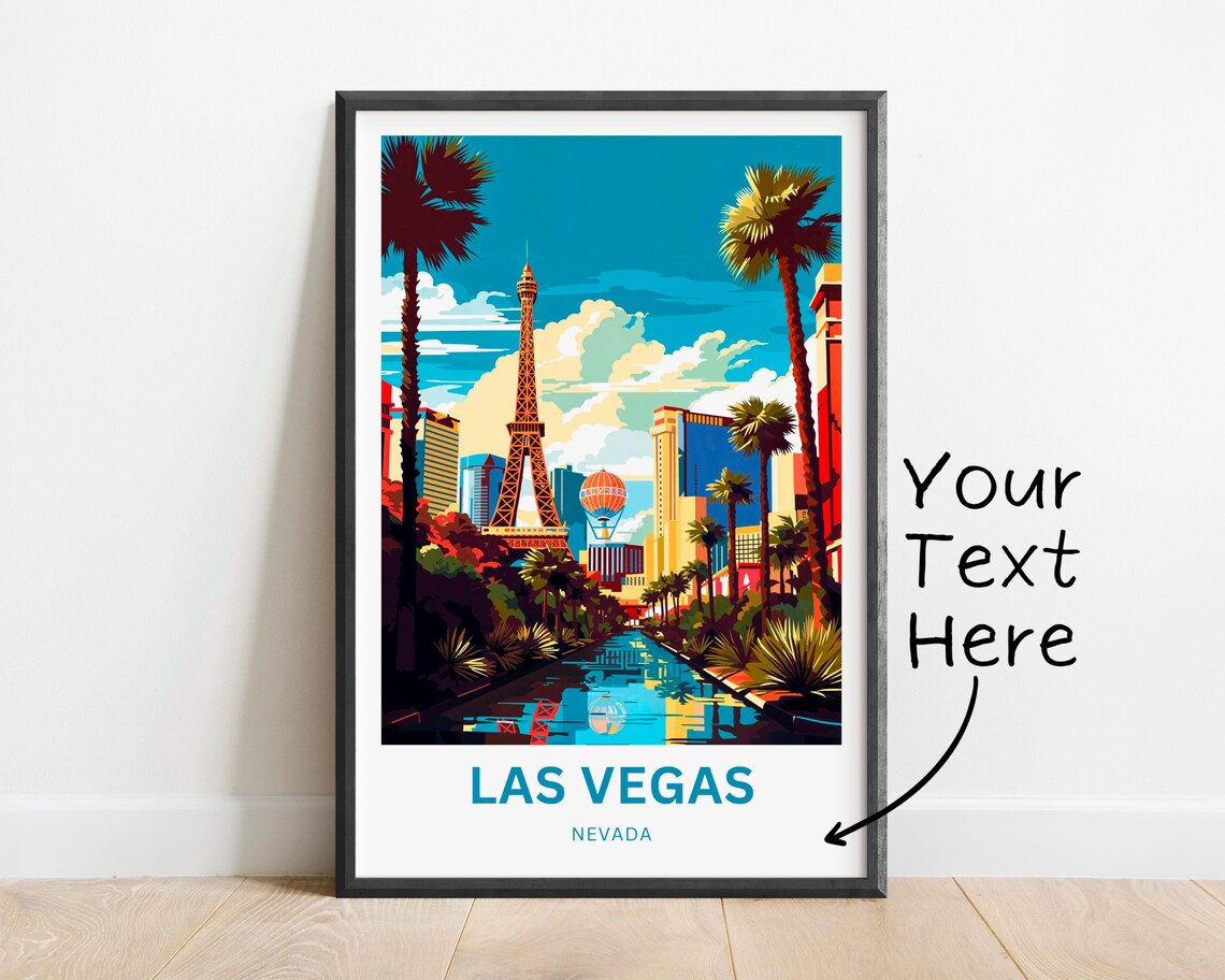 Las Vegas Nevada Strip Skyline Customizable Neon Travel Poster