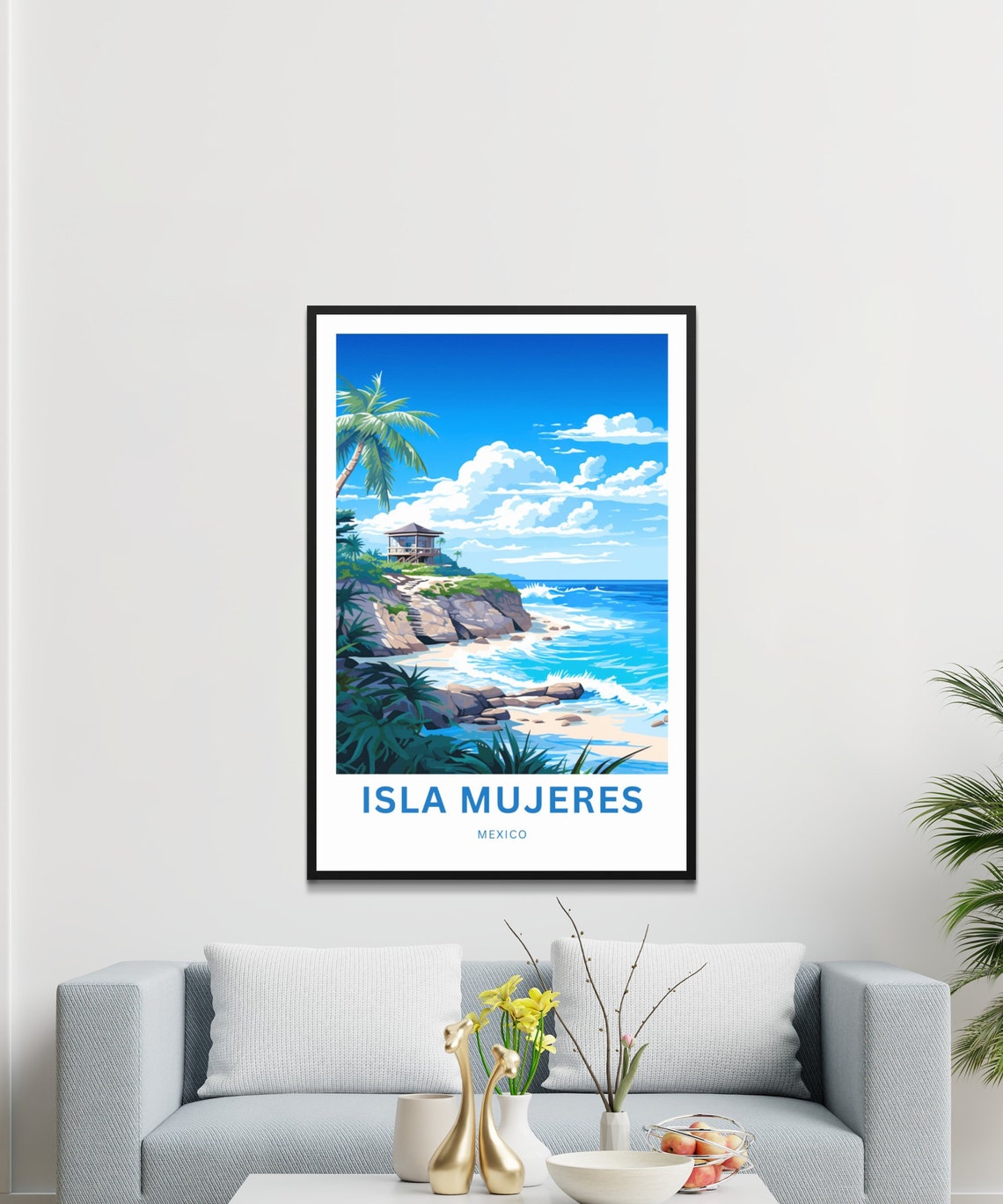Personalized Isla Mujeres Mexico Cliff Lookout Custom Text Poster - Image 3
