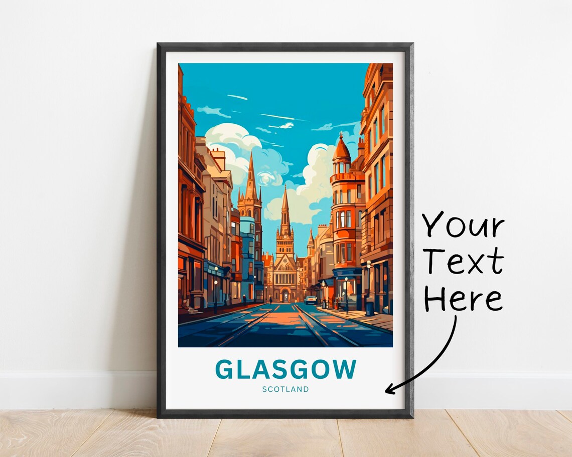 Glasgow Scotland Street of Spires View Personalized Travel Poster