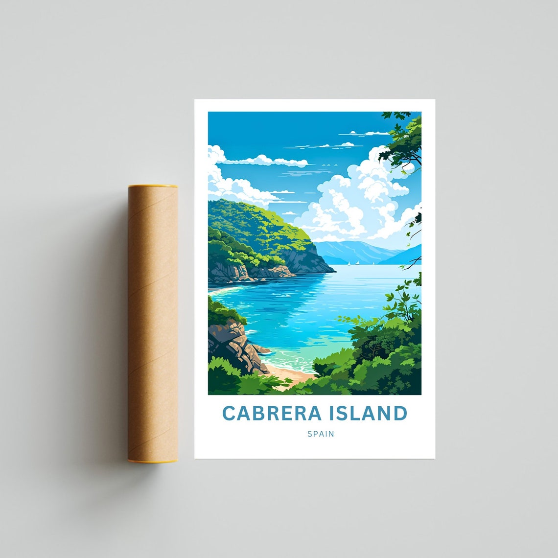 Cabrera Island Spain Hidden Cove Framed By Lush Green Trees Poster - Image 3