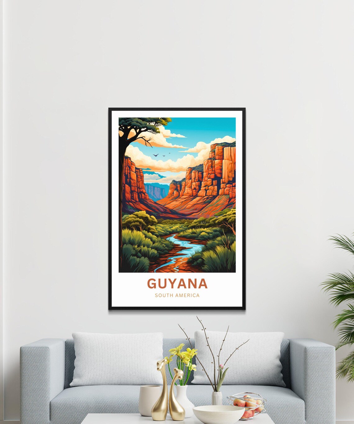 Guyana South America Red Rock Canyon Stream Valley Travel Poster - Image 4