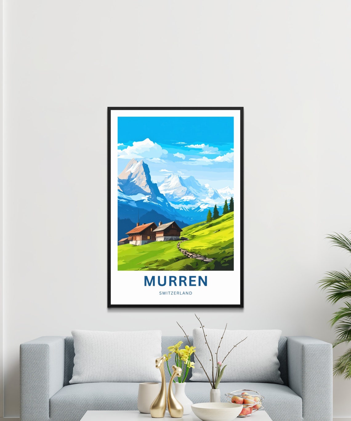 Personalized Murren Switzerland Mountain Chalet View Gift Poster - Image 3
