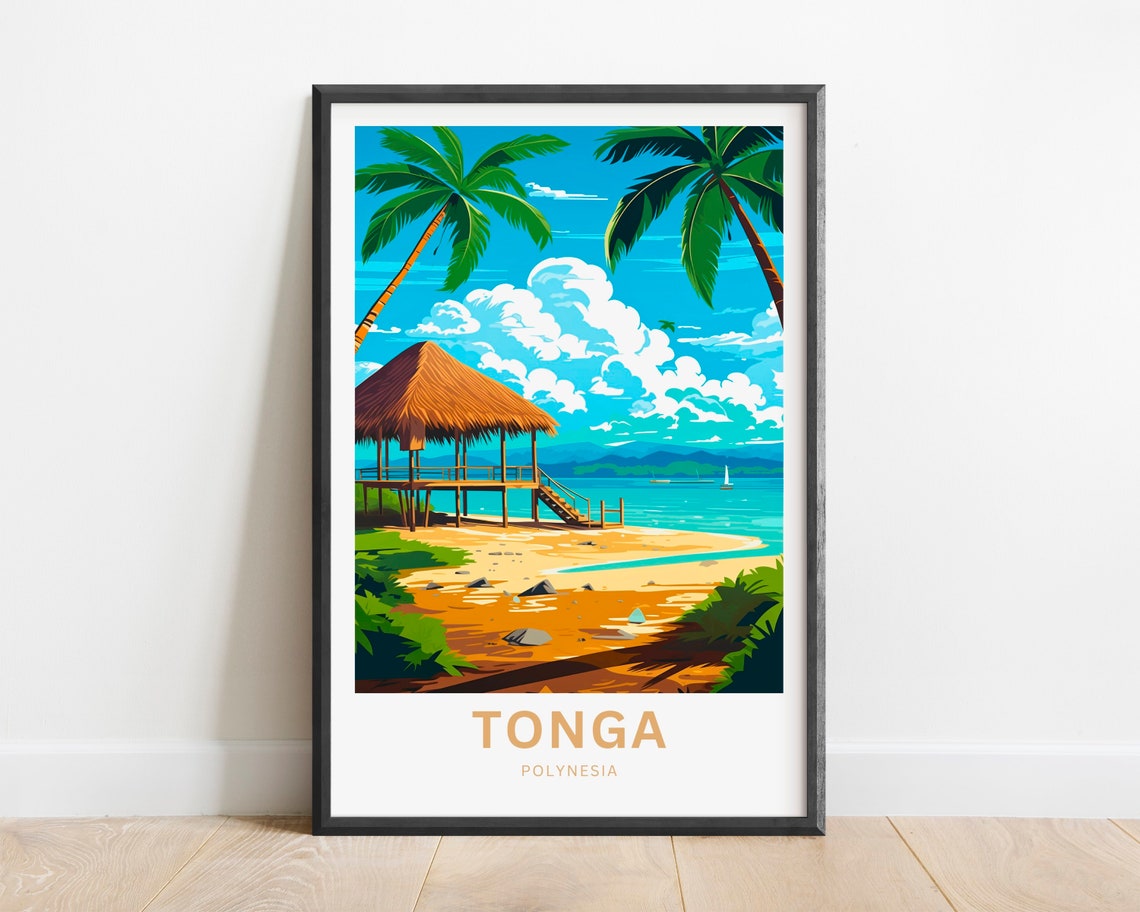 Personalized Tonga Polynesia Custom Text Beach Hut Palm Island Poster - Image 2