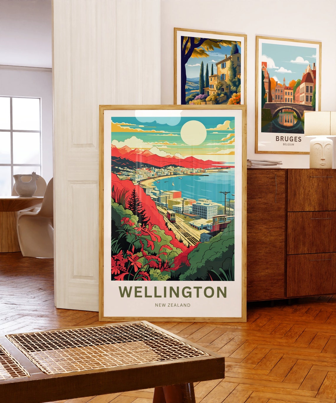 Wellington New Zealand Cable Car Sunlit Bay Retro Art Poster - Image 5