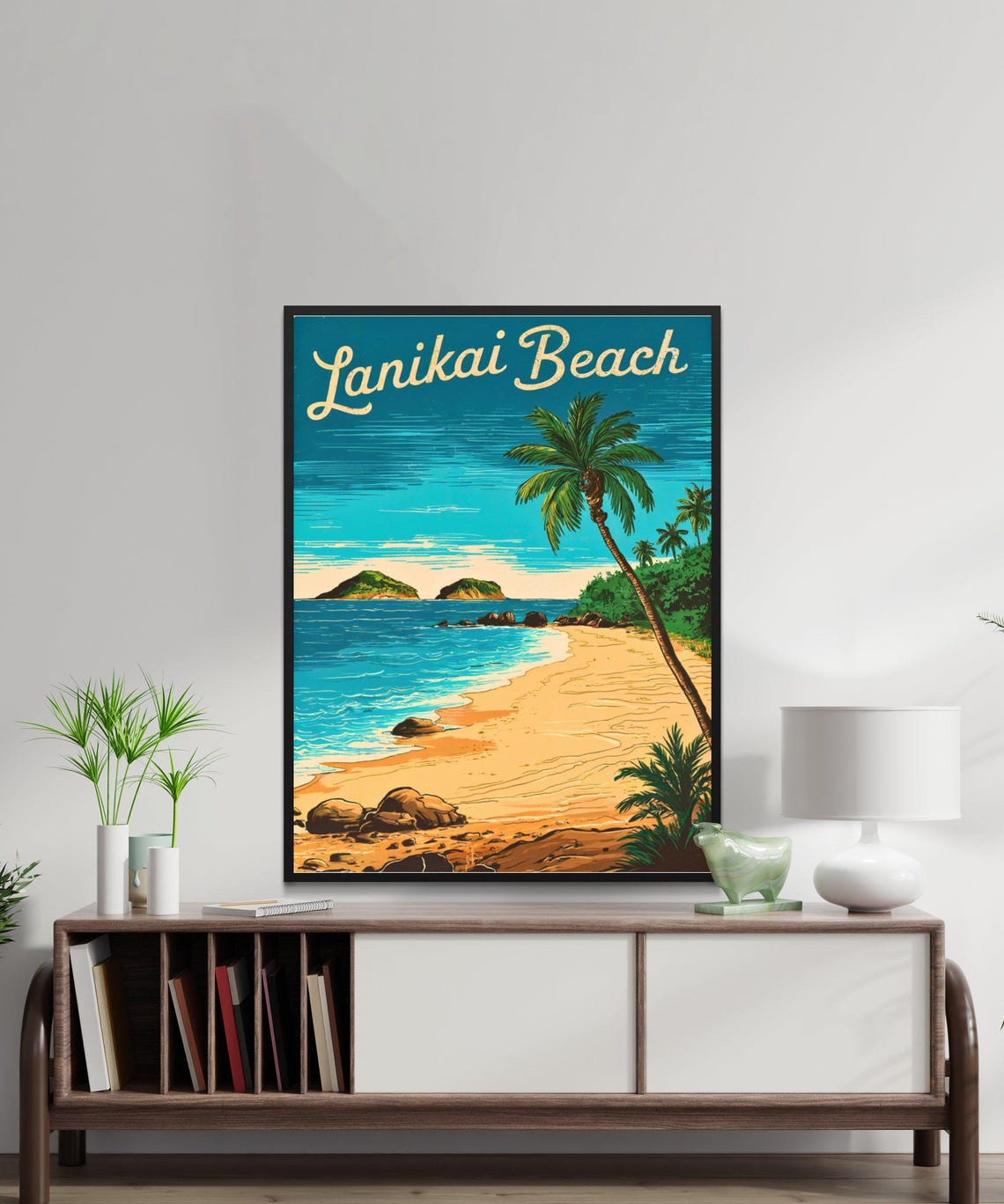 Lanikai Beach Hawaii Palm Tree Offshore Islands Vintage Poster - Image 4