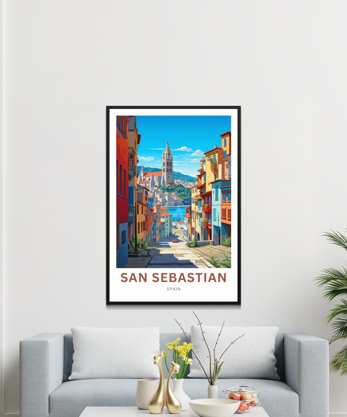 San Sebastian Spain Old Town Street Bay View Vintage Travel Poster - Image 3