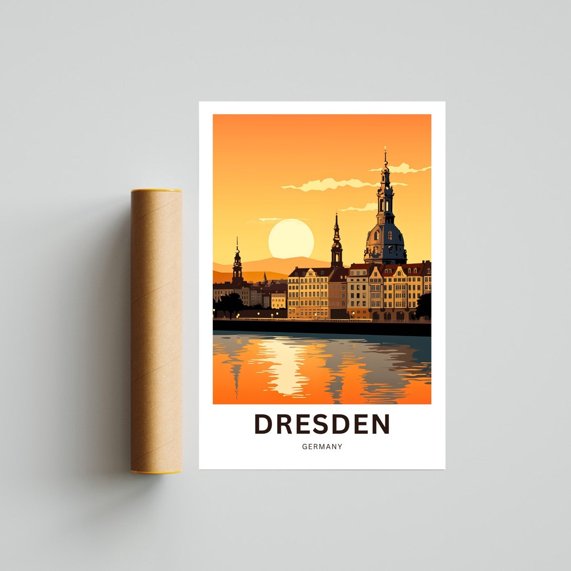 Dresden Germany Custom Sunset Skyline Vintage Riverside Poster - Image 4