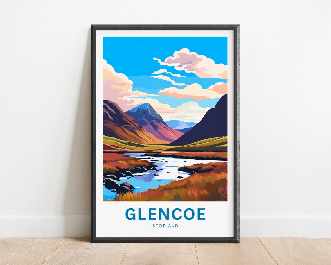 Glencoe Scotland Autumn River Through Mountain Valley Poster