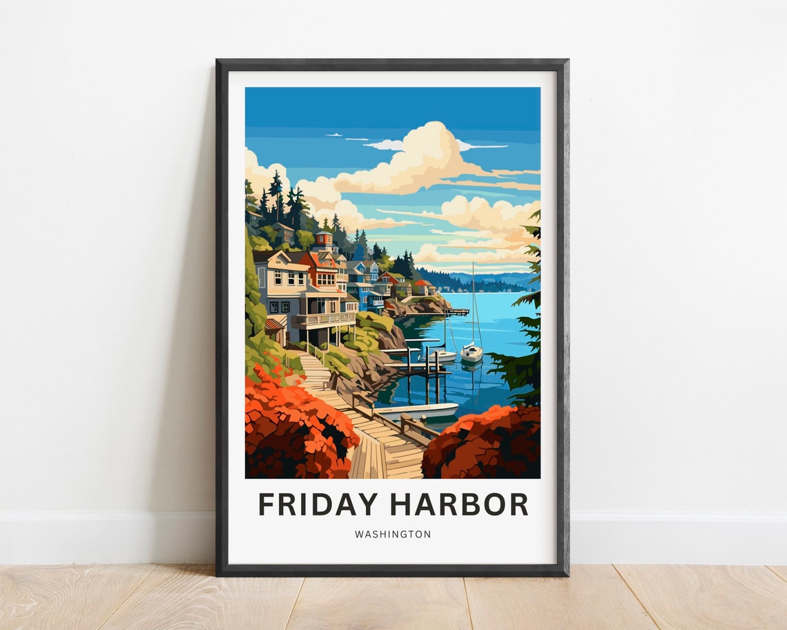 Friday Harbor Washington Hill Cottages Marina Art Poster Decor