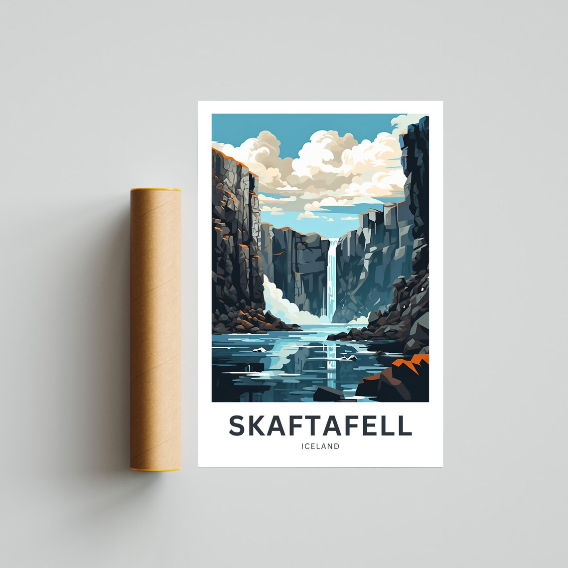 Skaftafell Iceland Canyon Waterfall Mirror Lake Scene Travel Poster - Image 4