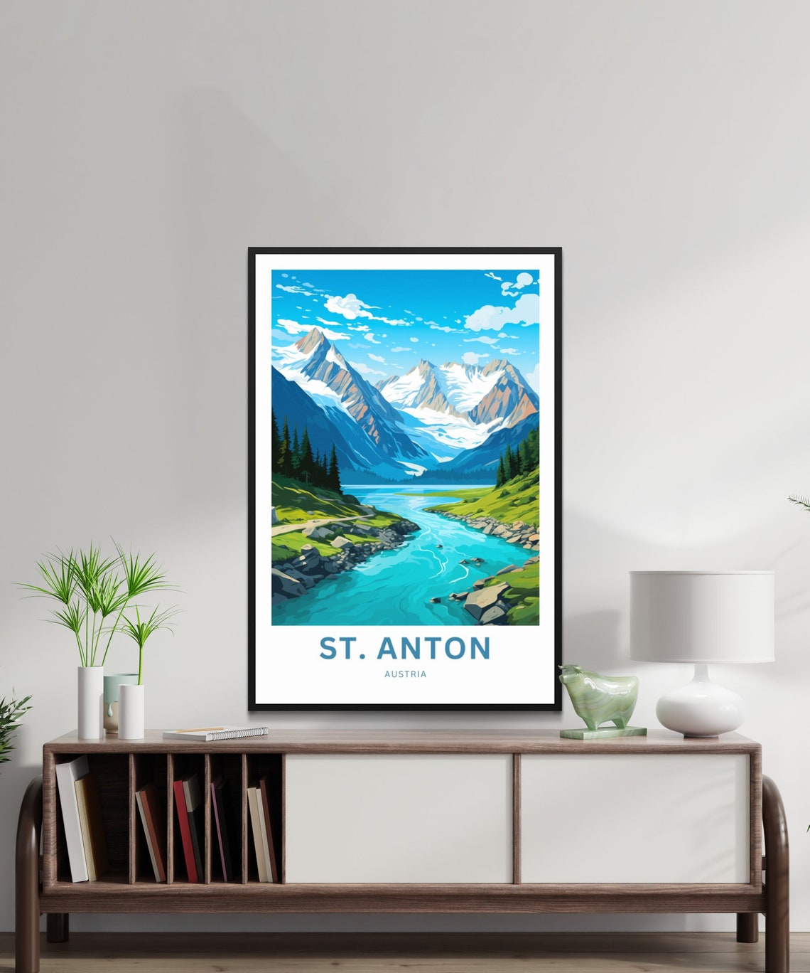 St Anton Austria Summer Alpine River Glacier Peaks Travel Poster - Image 2