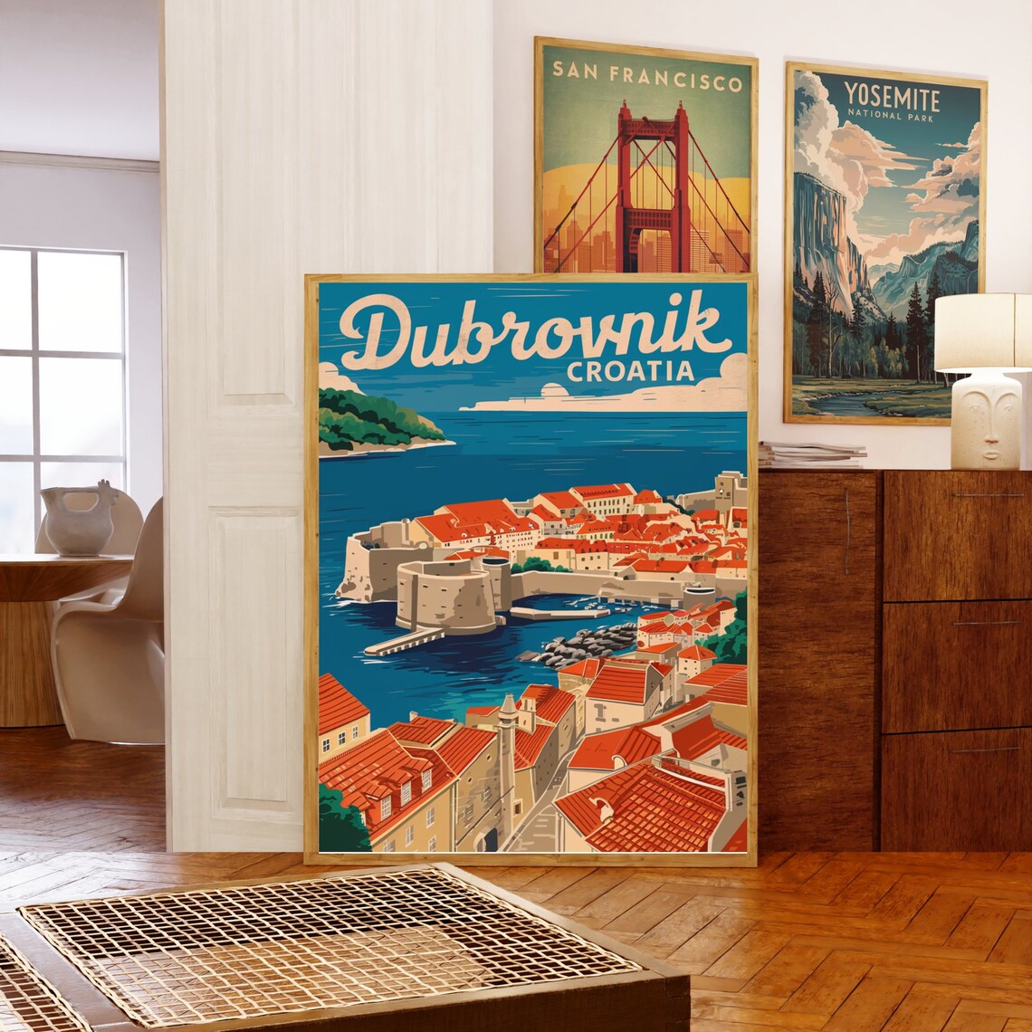 Dubrovnik Croatia Old Town Walls Red Roofs Vintage Travel Poster - Image 5