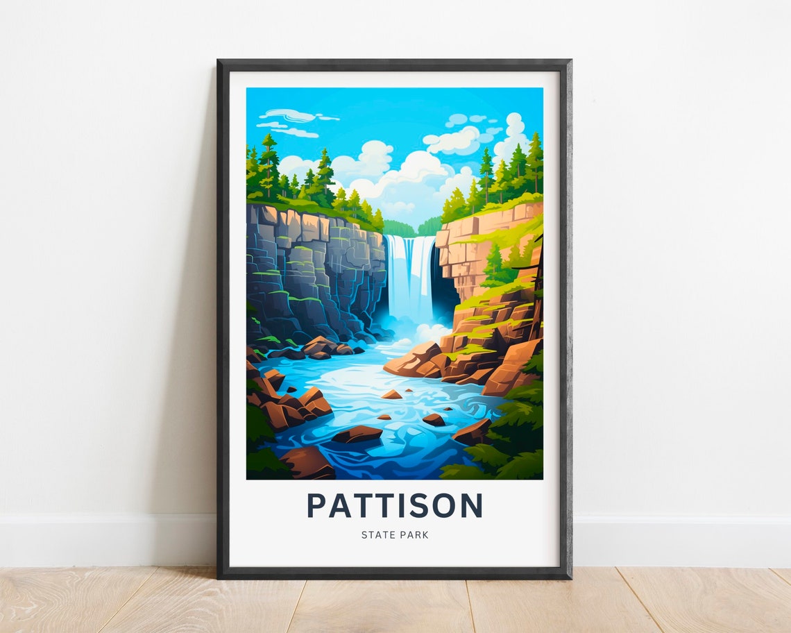 Pattison State Park Waterfall Gorge Rocky Cliffs Travel Poster