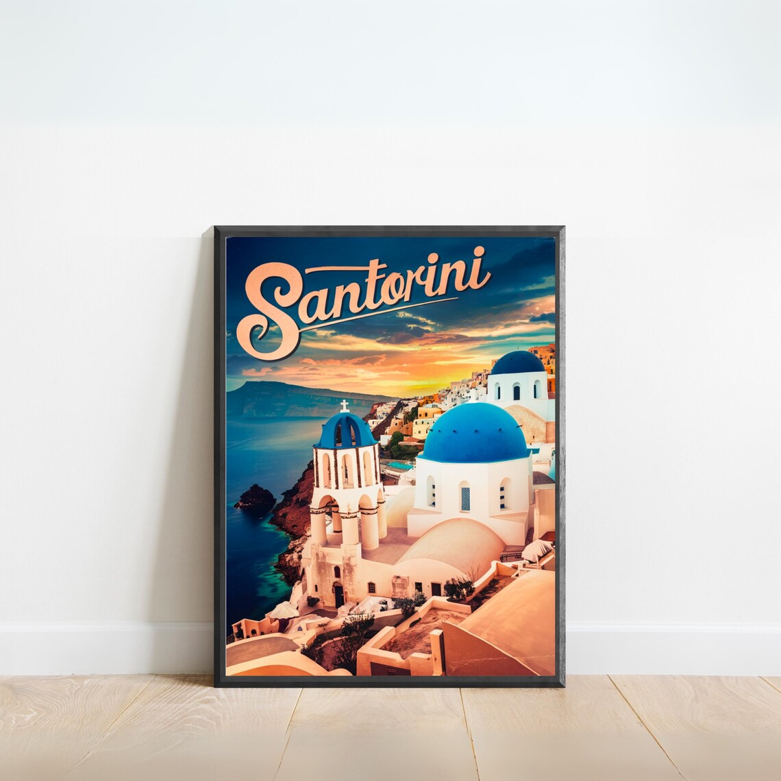 Santorini Vintage Travel Poster, Greece Travel Poster