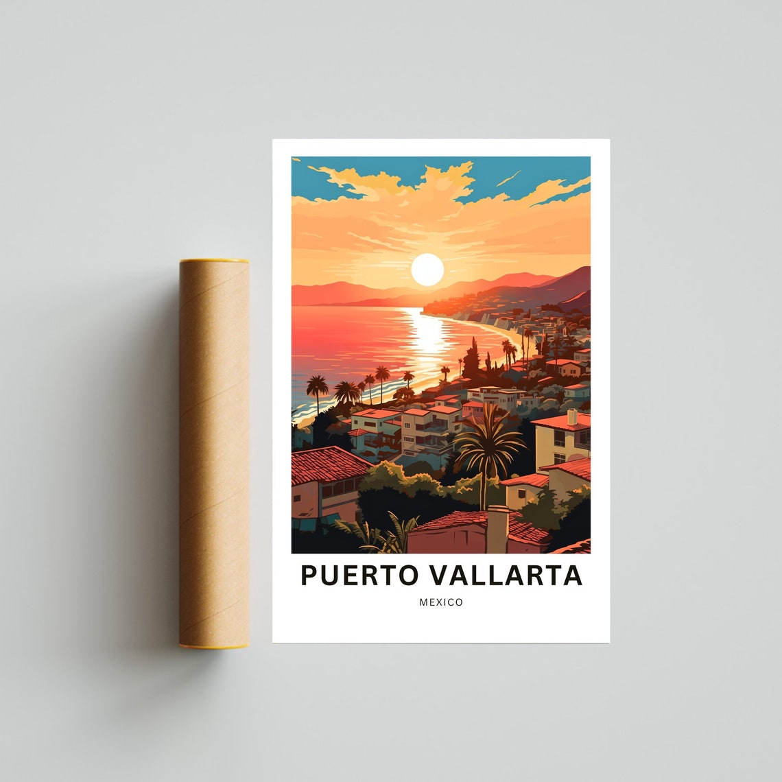 Puerto Vallarta Mexico Travel Poster Sunset Bay Coastal Town Panorama - Image 4