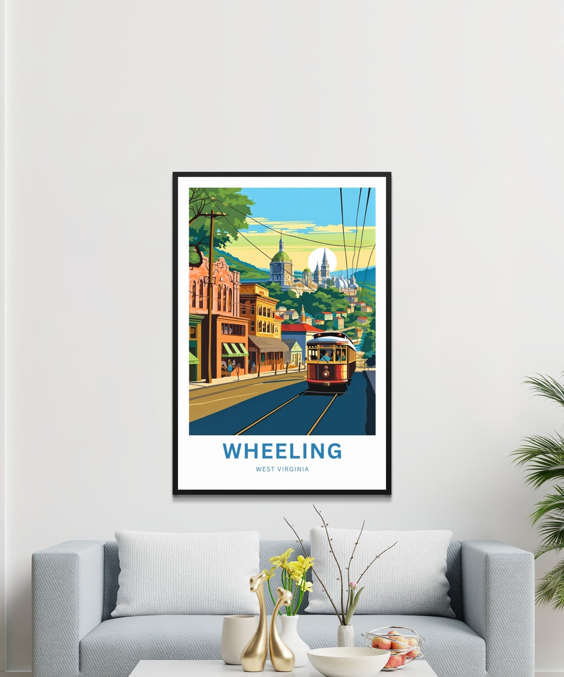 Wheeling West Virginia Golden Hour Streetcar Custom Text Travel Poster - Image 3