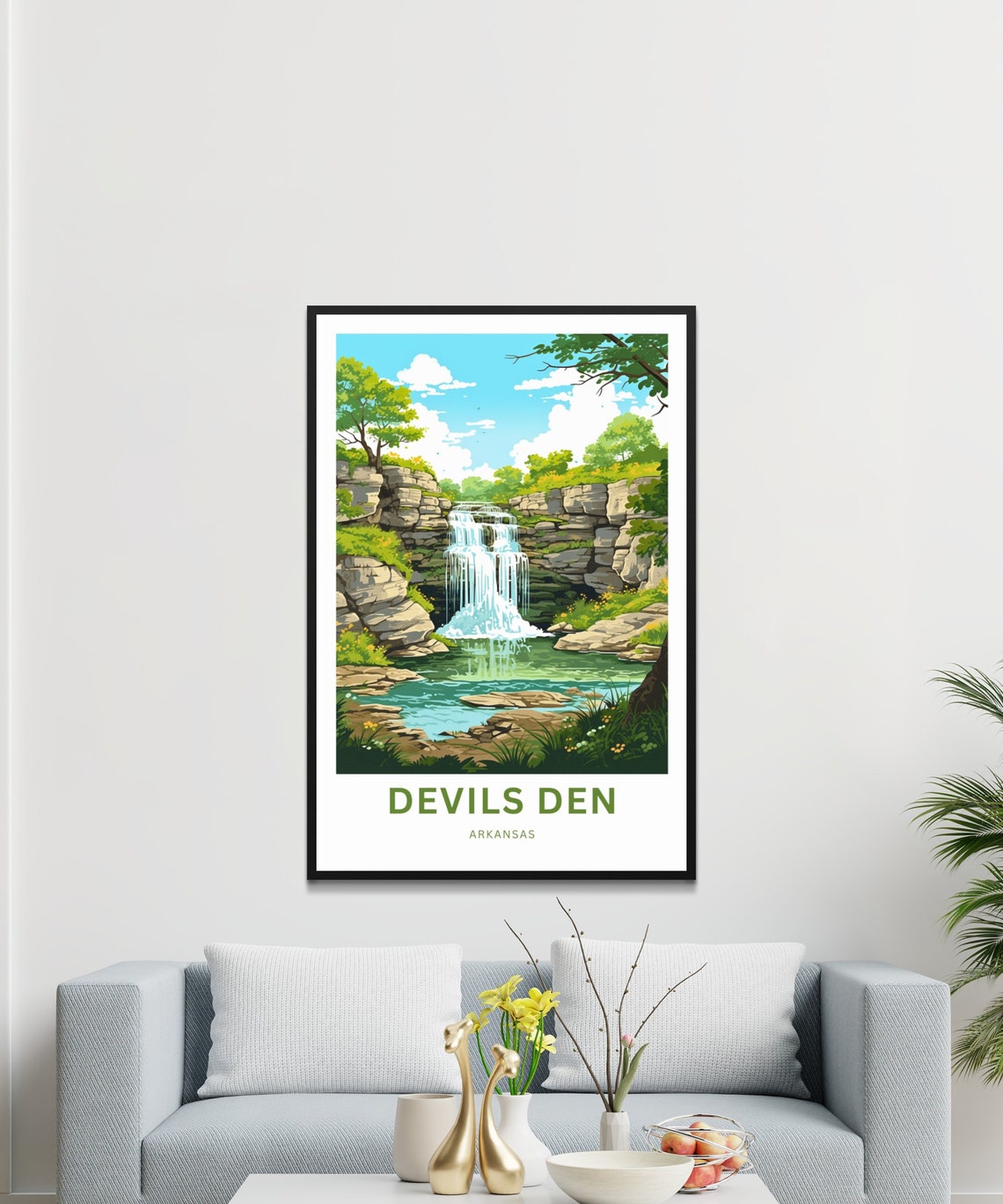 Devils Den Arkansas Tall Waterfall Personalized Travel Poster - Image 3