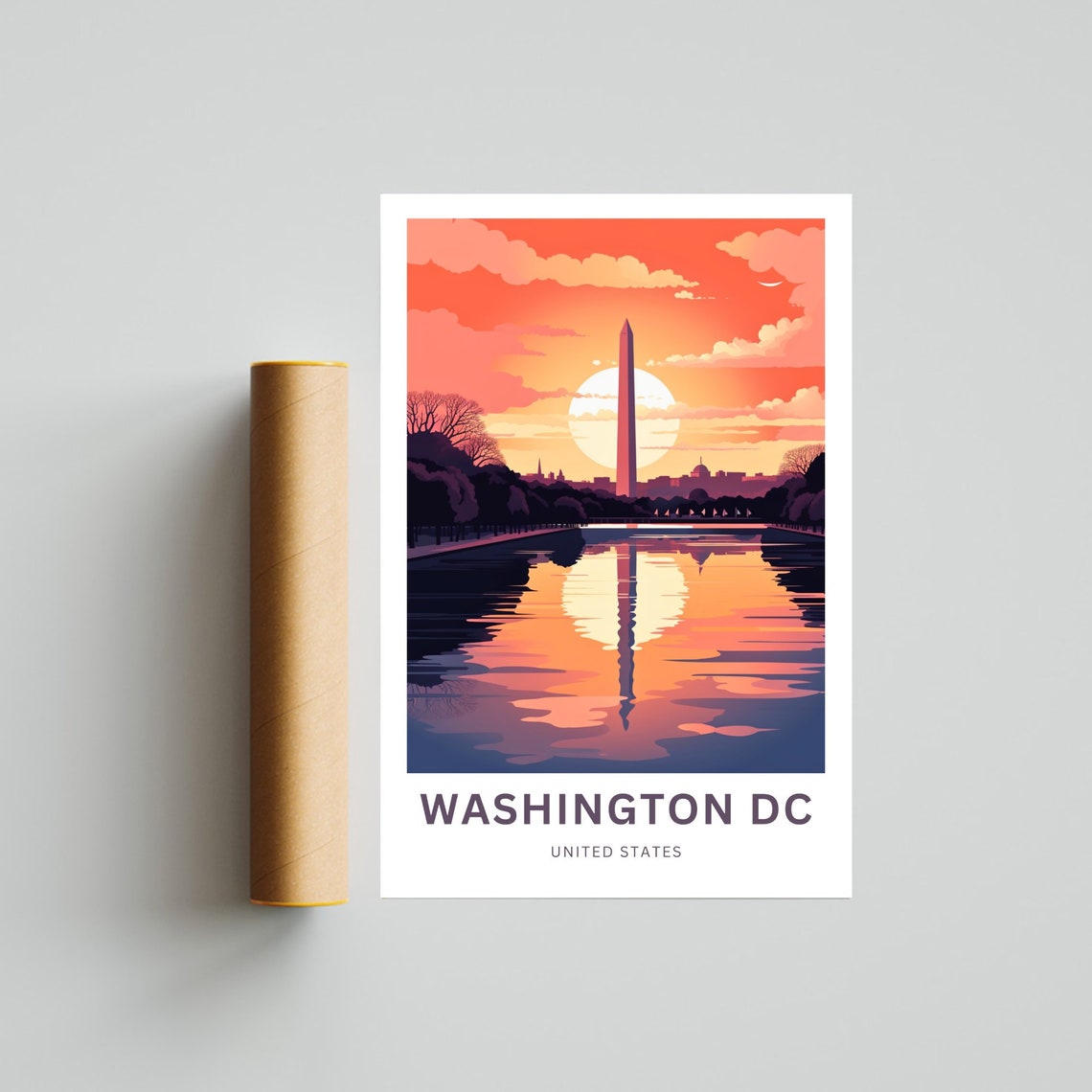 Washington DC Monument Reflecting Pool Sunset Custom Art Travel Poster - Image 4
