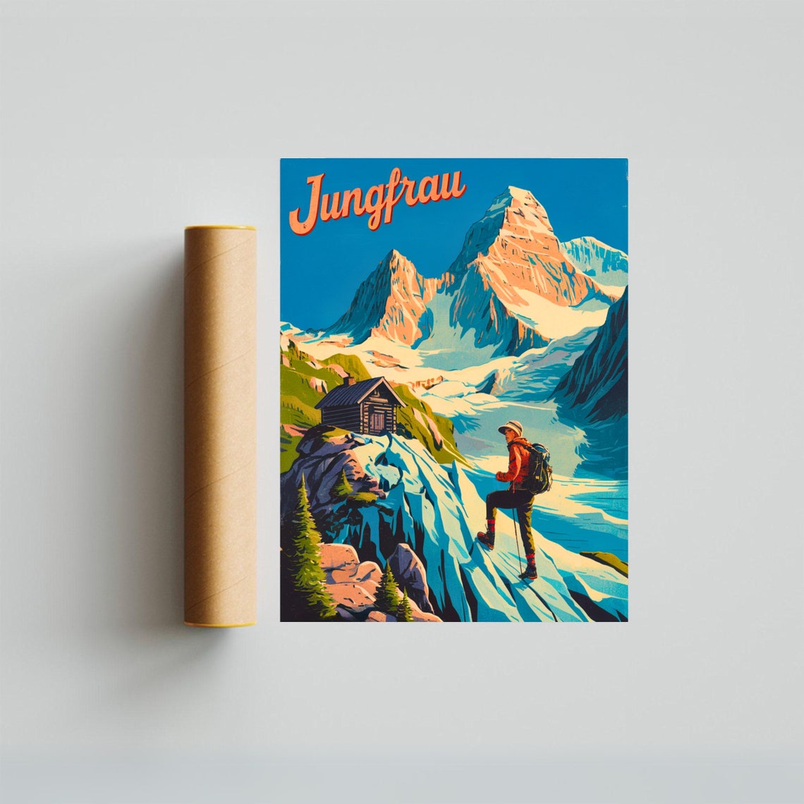 Jungfrau Switzerland Vintage Roped Climbers Alps Travel Poster - Image 3
