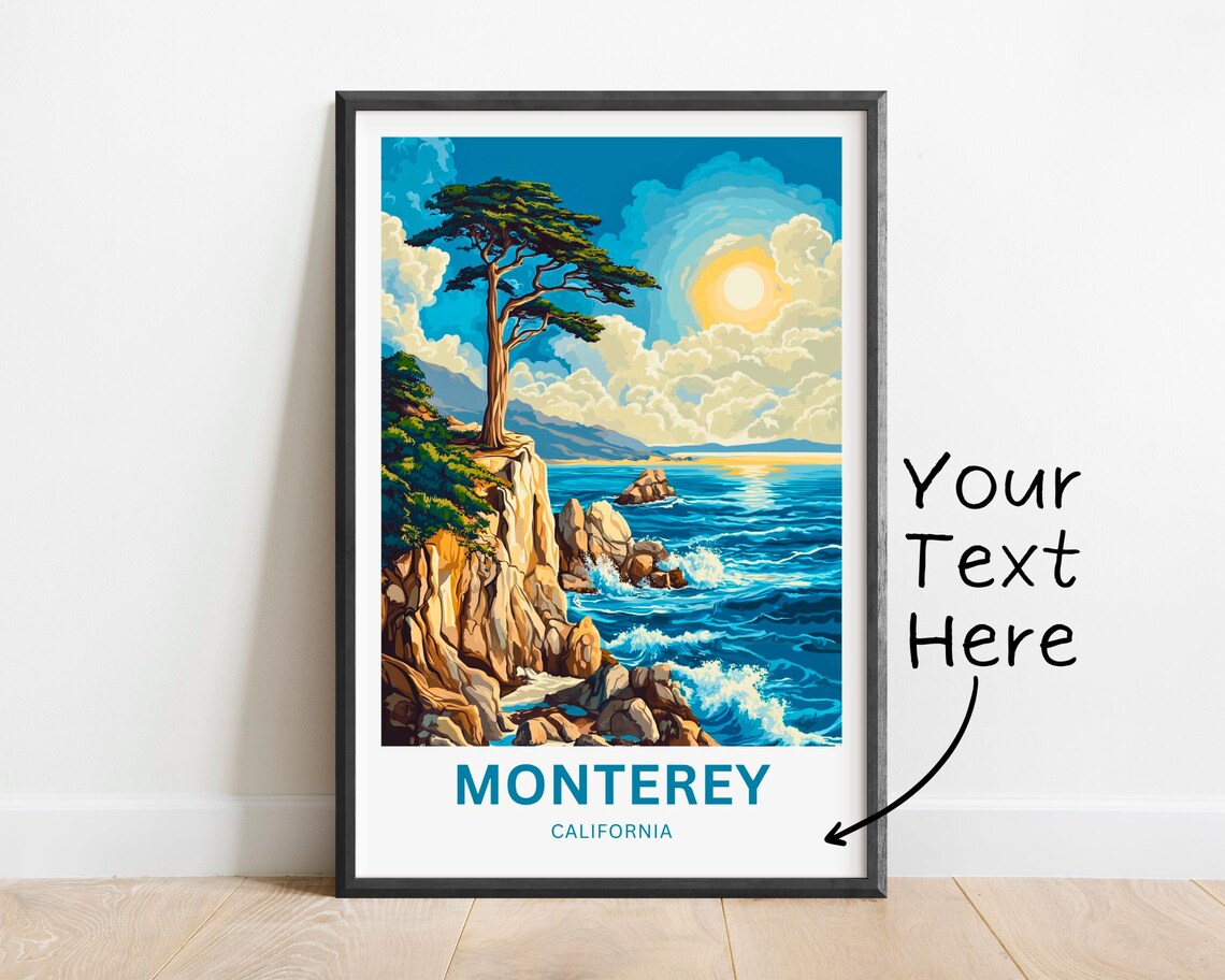 Monterey California Lone Cypress Cliff Sunset Vintage Travel Poster - Image 4
