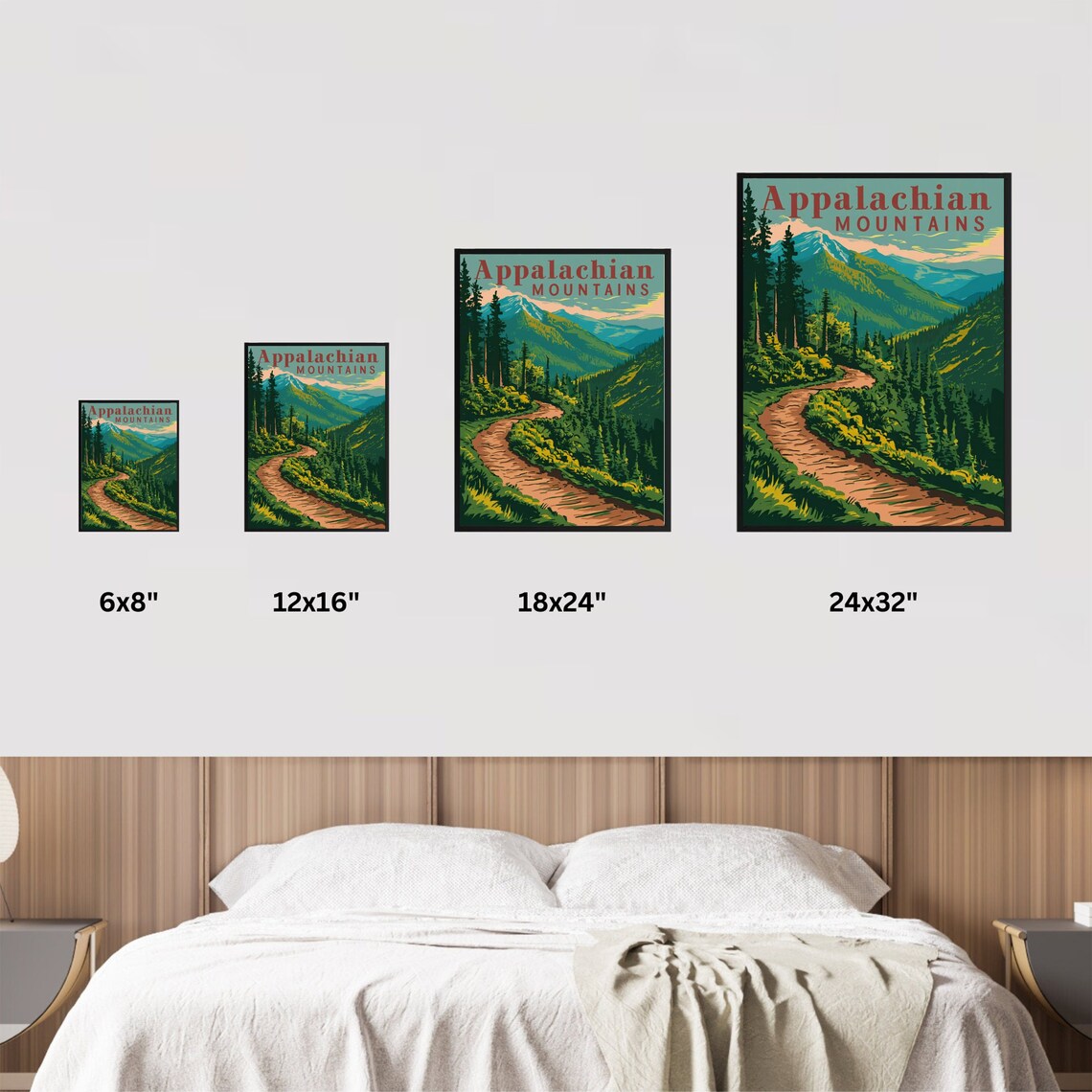 Appalachian Mountains Vintage Forest Trail Golden Sunset Poster - Image 3