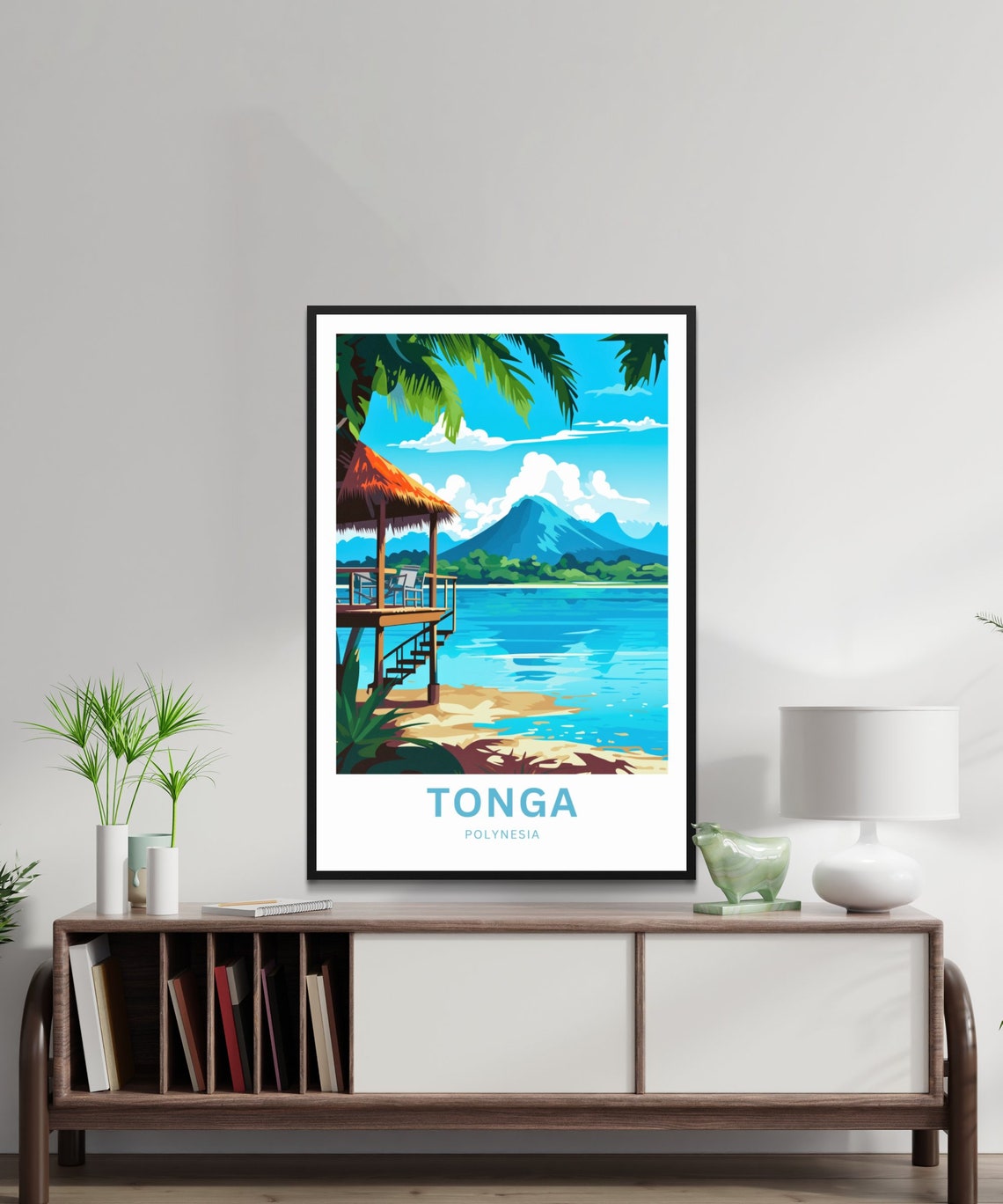 Personalized Tonga Polynesia Overwater Bungalow Lagoon Travel Poster - Image 3