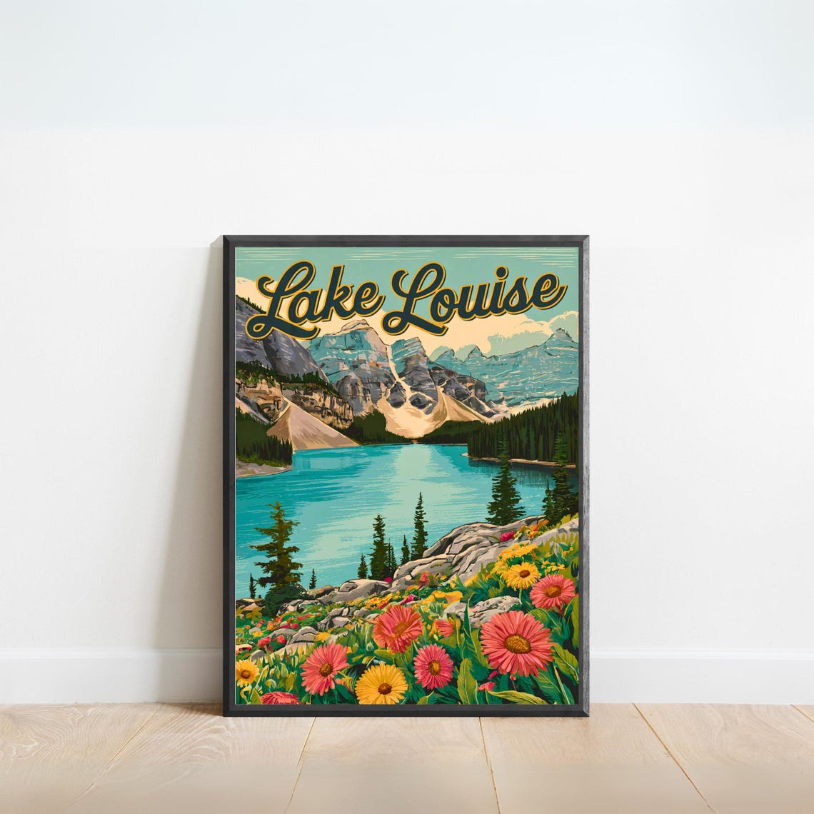 Lake Louise Canada Turquoise Lake Wildflower Meadow Vintage Poster