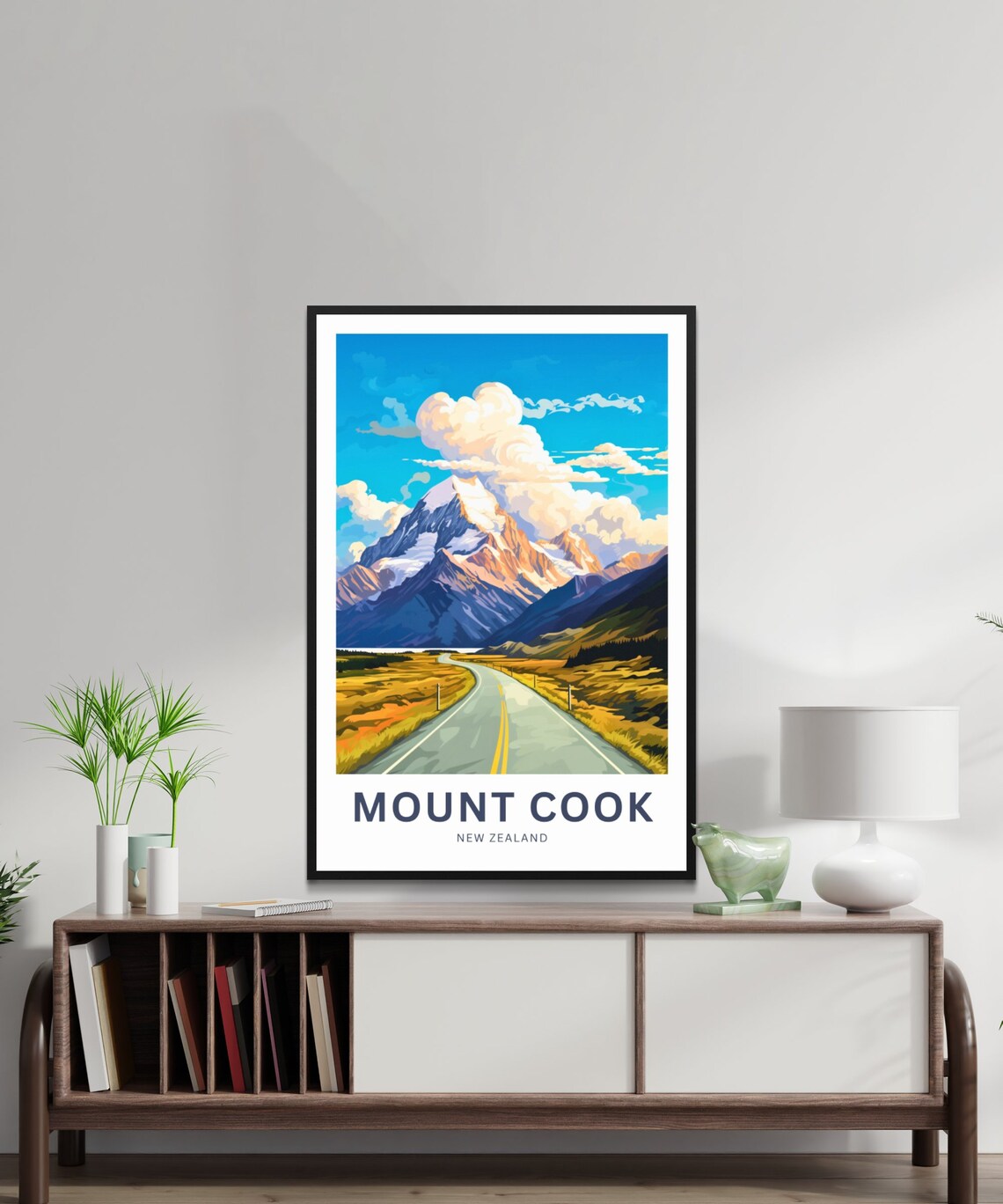 Mount Cook New Zealand Alpine Snowy Peak Road Scenic Travel Poster - Image 2