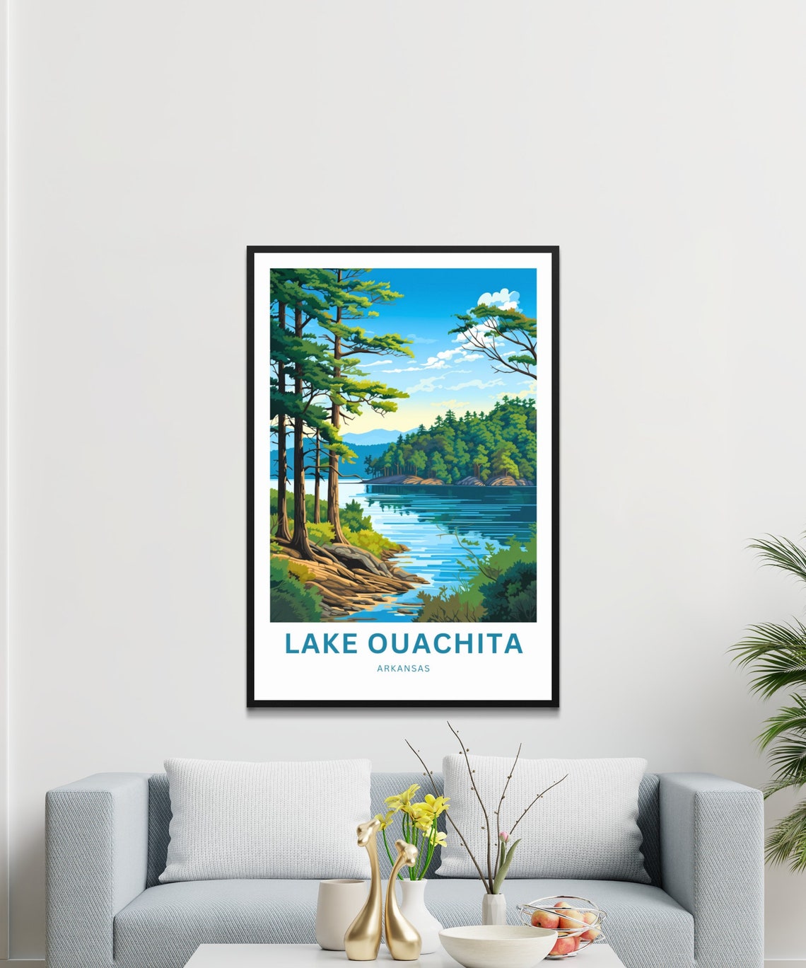 Lake Ouachita Arkansas Pine Shore Sunset Customizable Travel Poster - Image 3