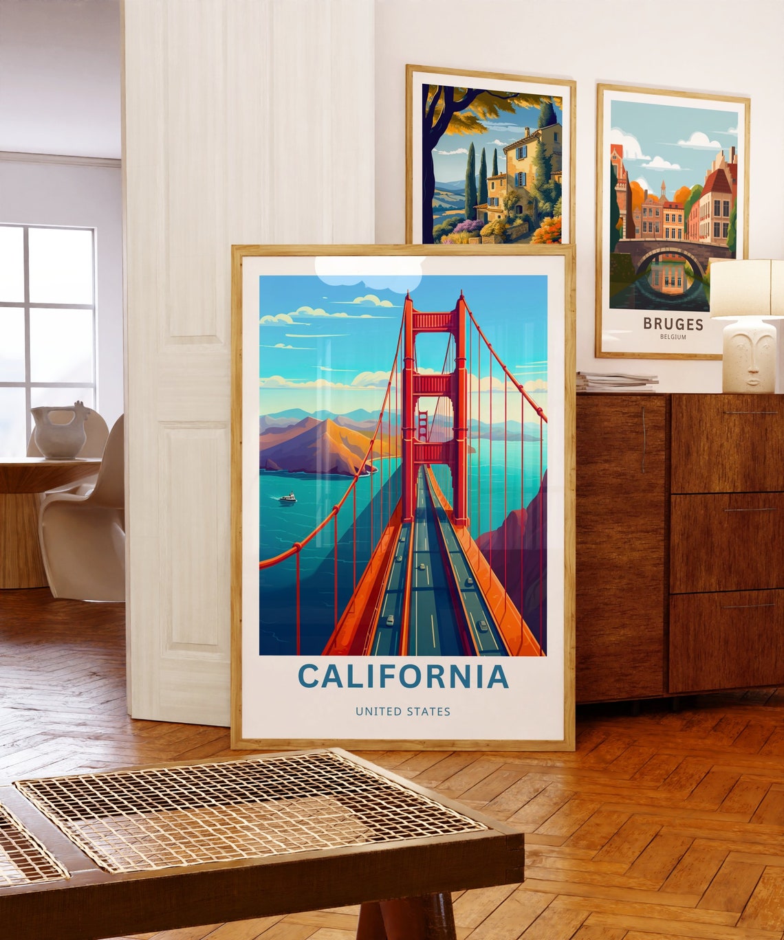 California Golden Gate Bridge Aerial Deck Ocean View Travel Poster - Image 5