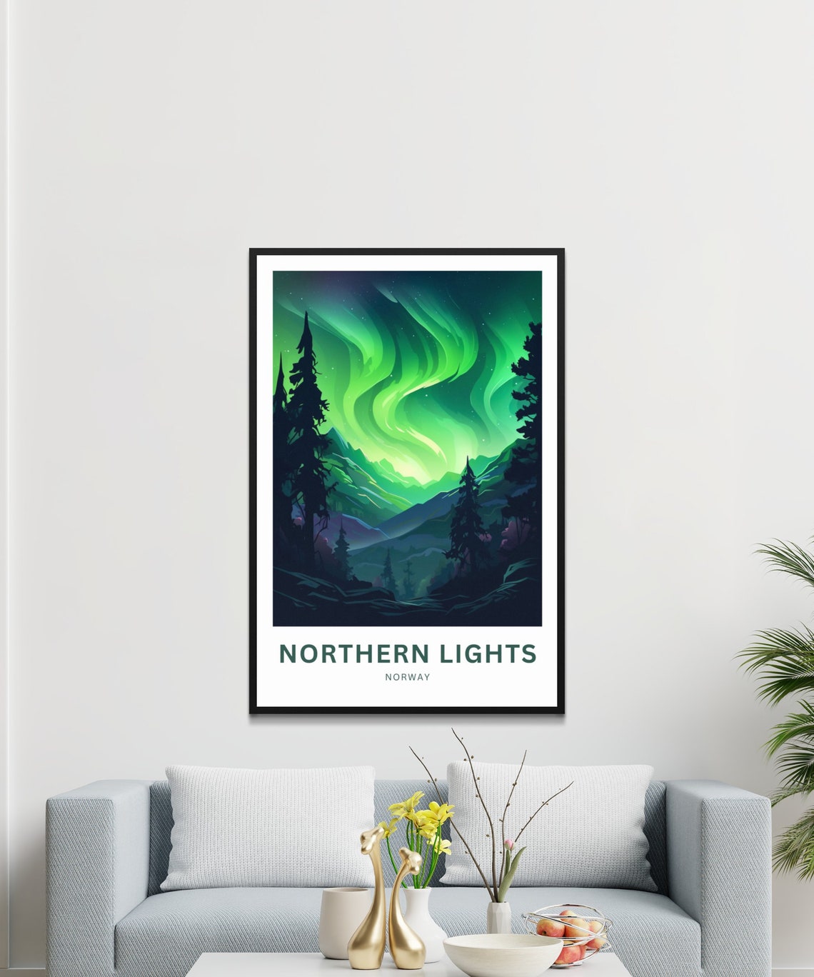 Northern Lights Norway Aurora Mountains Night Sky Travel Poster - Image 2