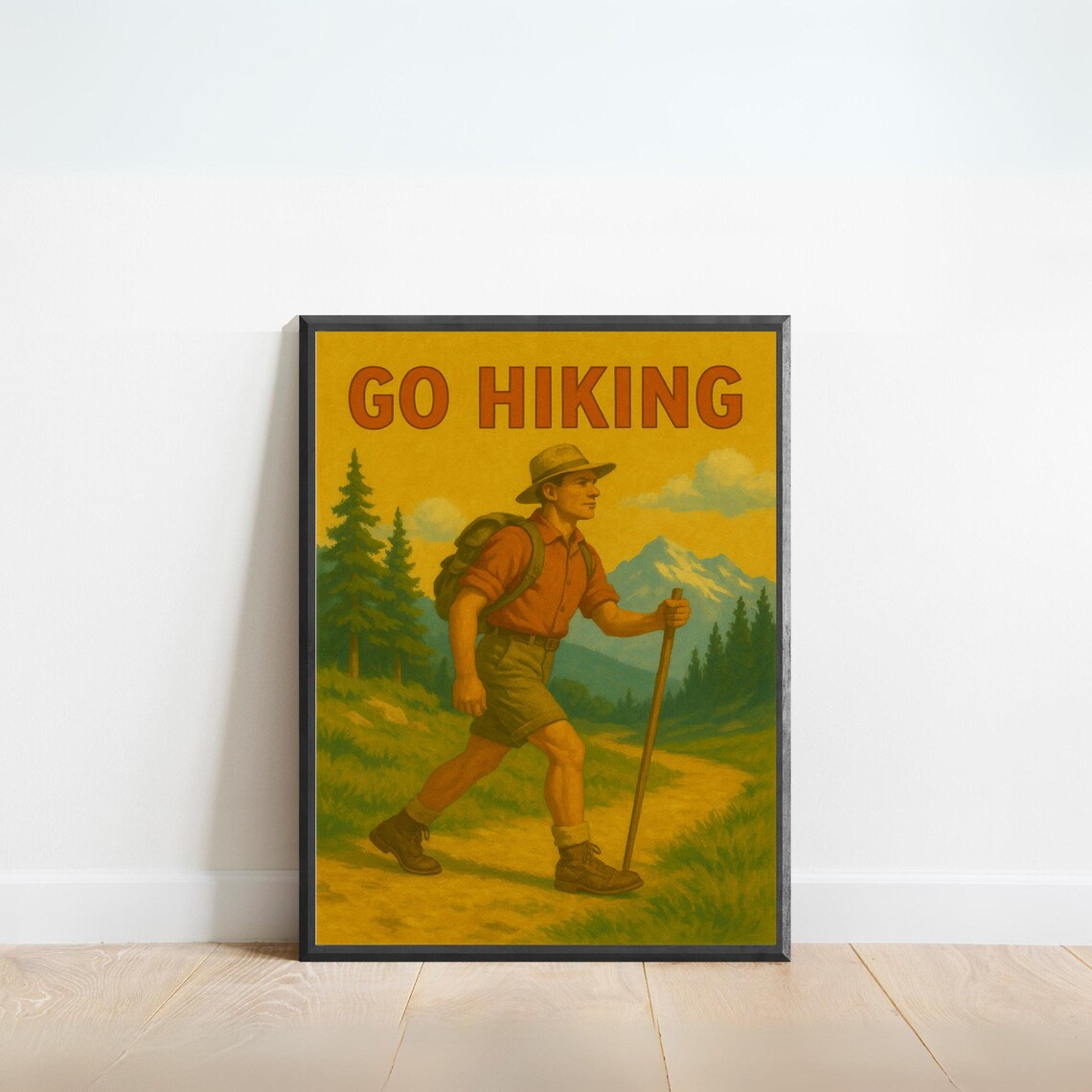 Go Hiking Vintage Retro Trail Hiker Mountain Fitness Sports Poster