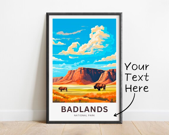 Badlands National Park Bison Prairie Red Rocks Custom Poster