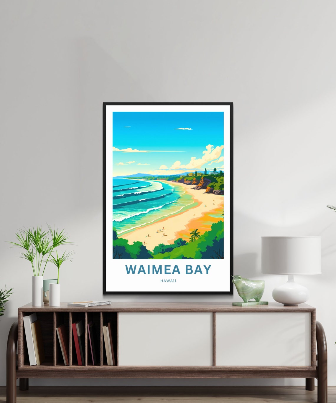 Waimea Bay Hawaii Sandy Beach Ocean Waves Surf Vintage Travel Poster - Image 2
