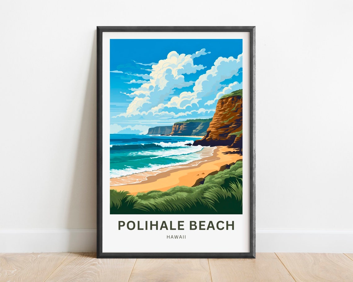 Polihale Beach Hawaii Red Sand Cliffs Ocean Waves Travel Poster