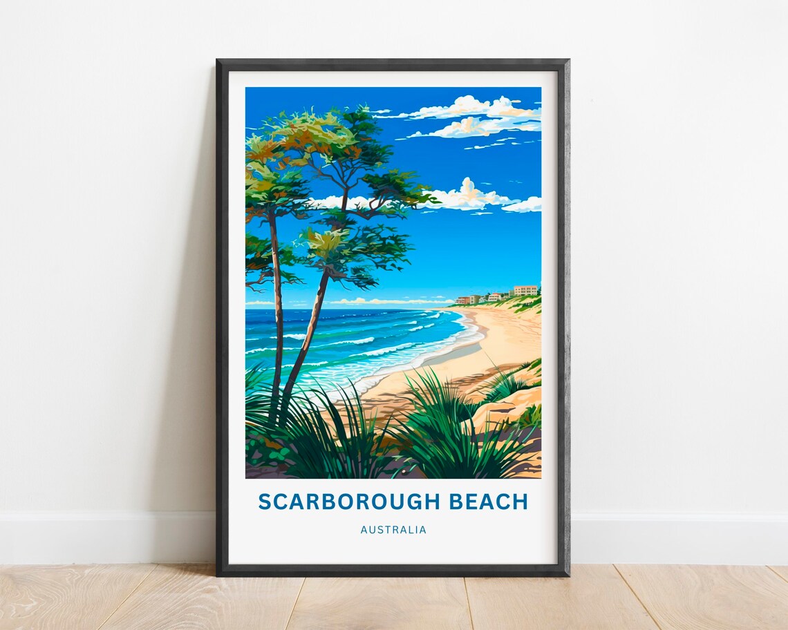 Scarborough Beach Australia Golden Surf Waves Retro Travel Poster