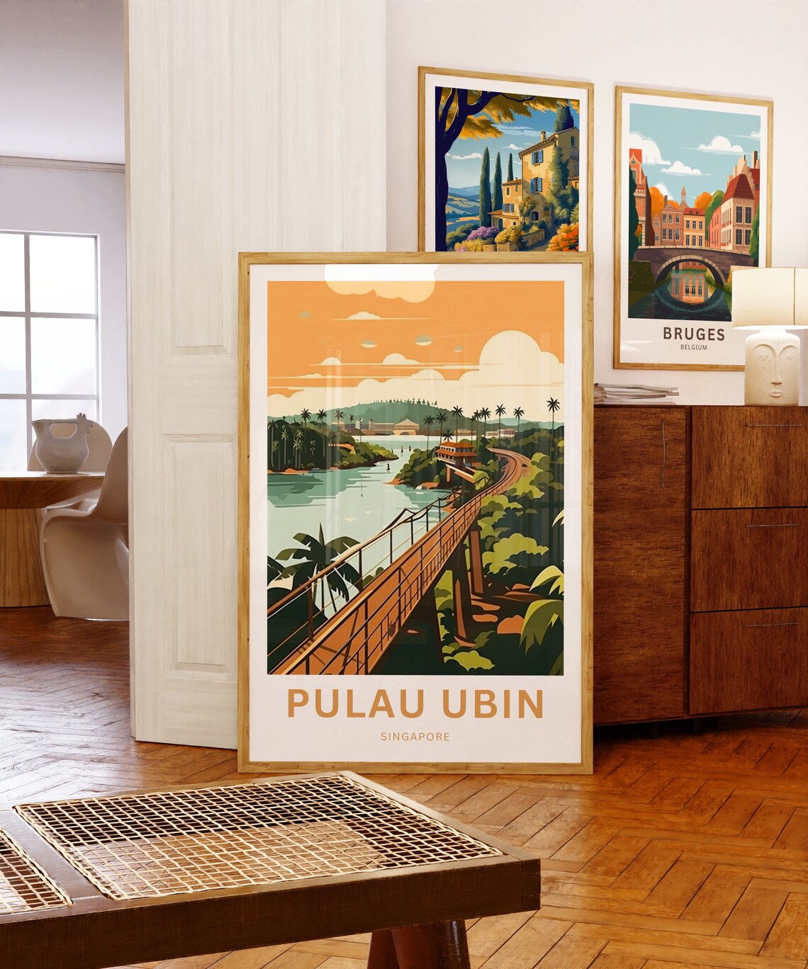 Pulau Ubin Singapore Sunset Boardwalk Palm Trees Island Travel Poster - Image 5
