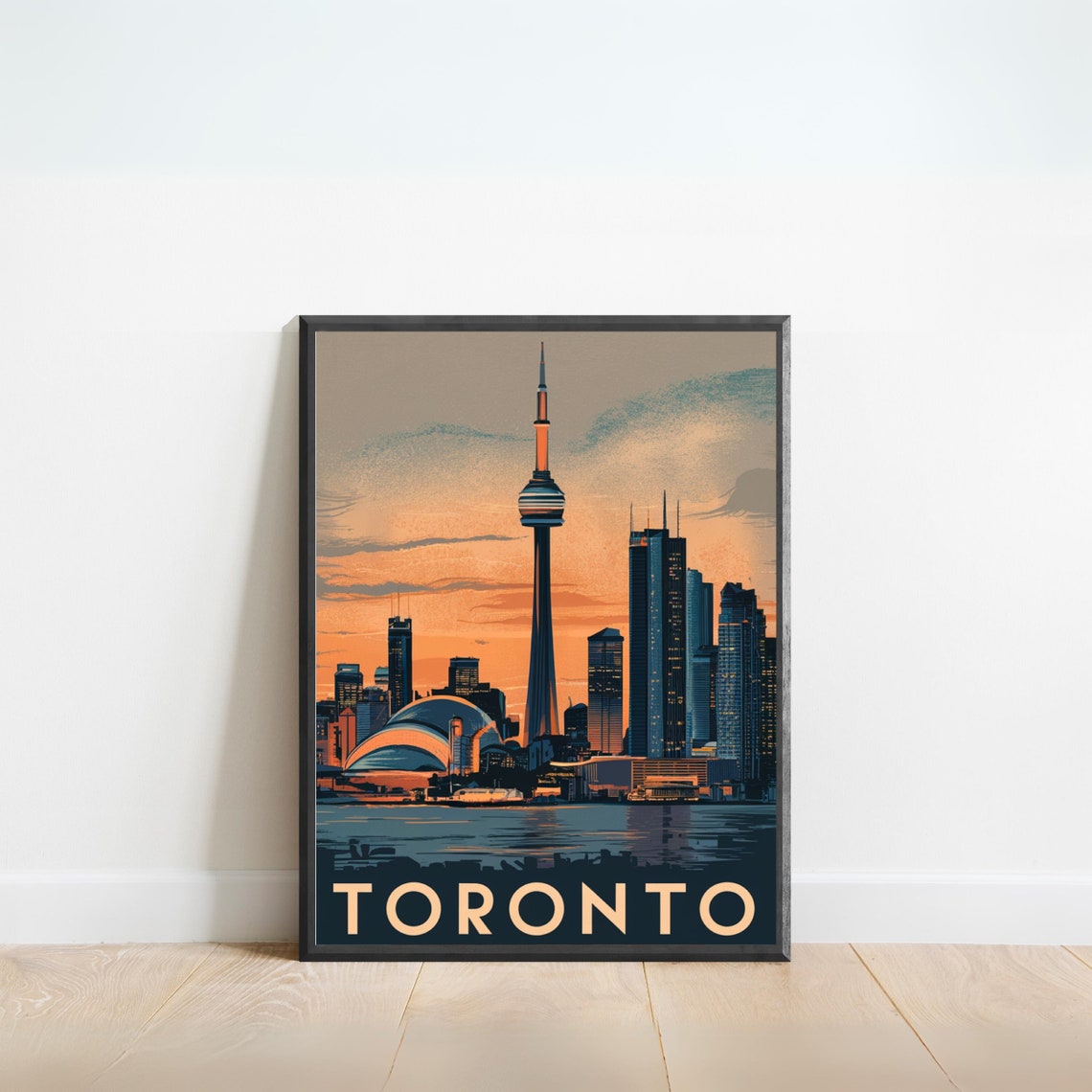 Toronto Canada Sunset Skyline Dome Stadium Vintage Travel Poster