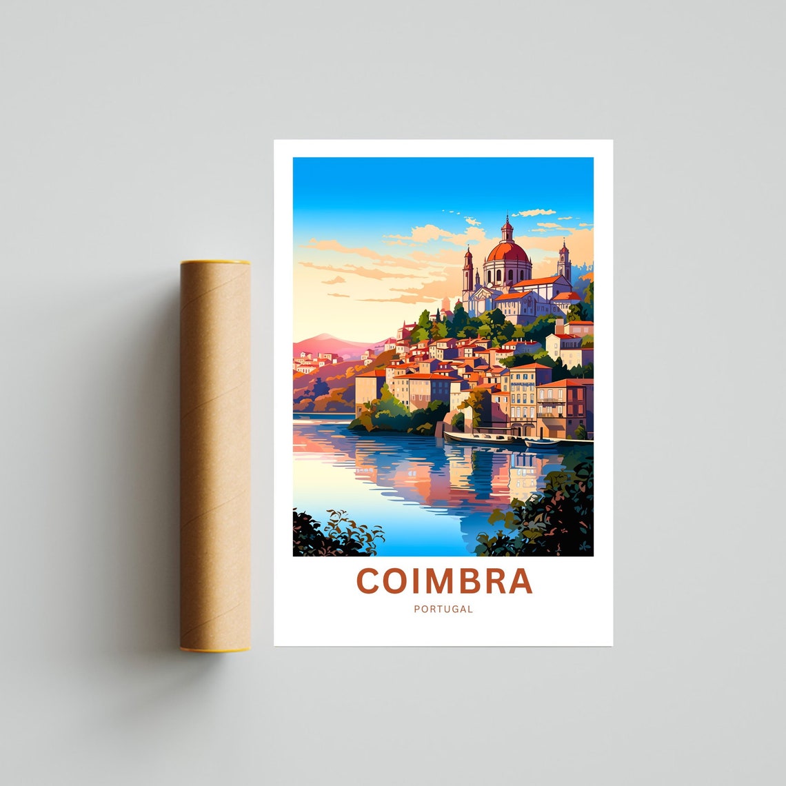 Coimbra Portugal River Sunset Reflections Boats Travel Poster - Image 4
