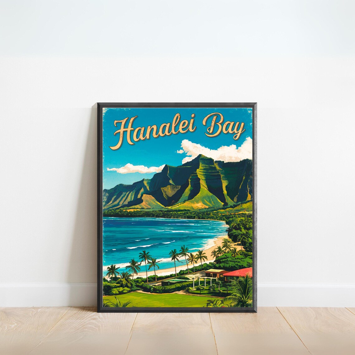 Hanalei Bay Vintage Travel Poster, Hawaii Wall Art
