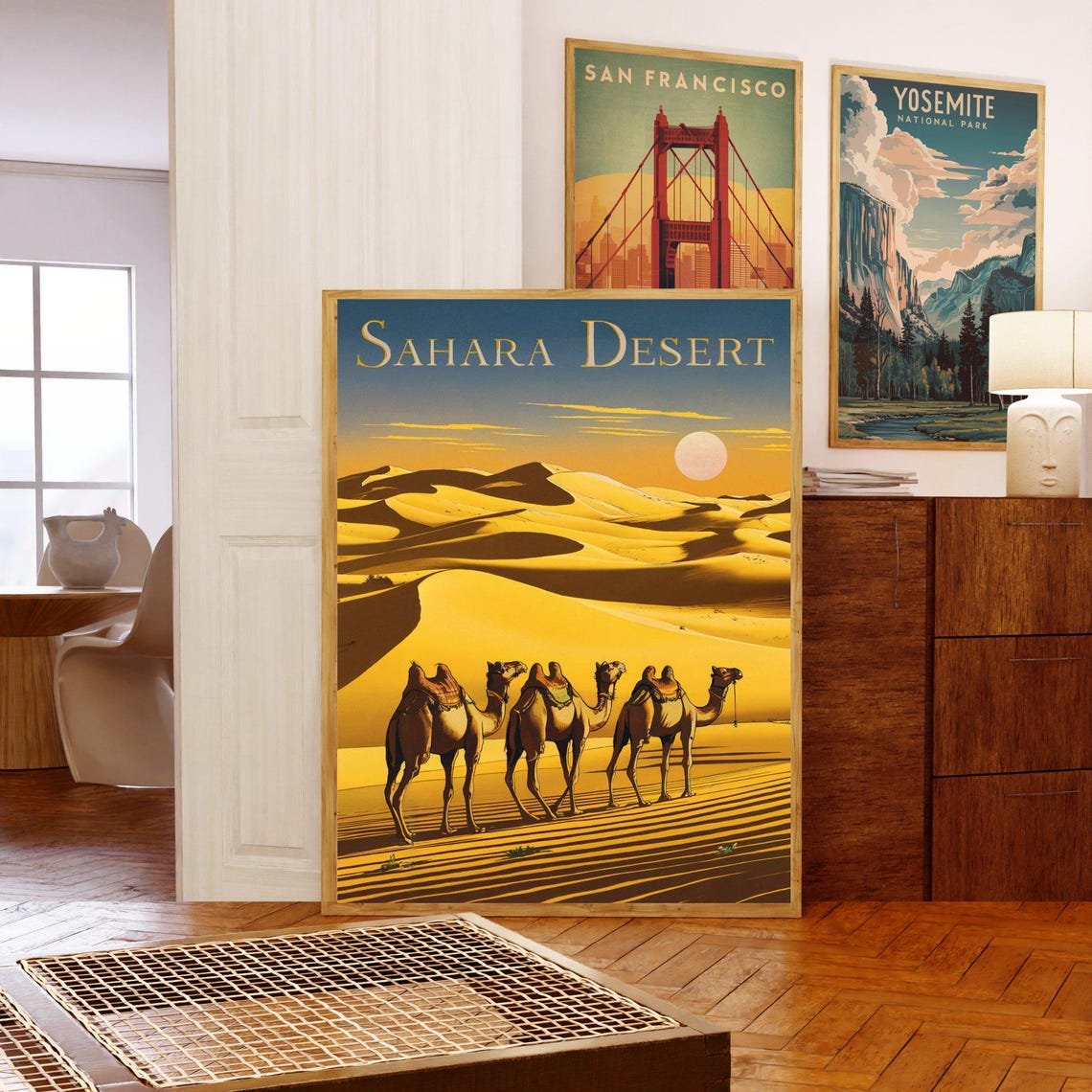 Sahara Desert Camel Caravan Golden Dunes Sunset Travel Poster - Image 5