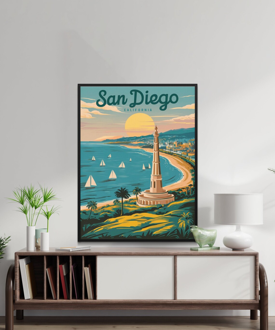 San Diego California Sailboats Sunset Bay Vintage Travel Poster - Image 3