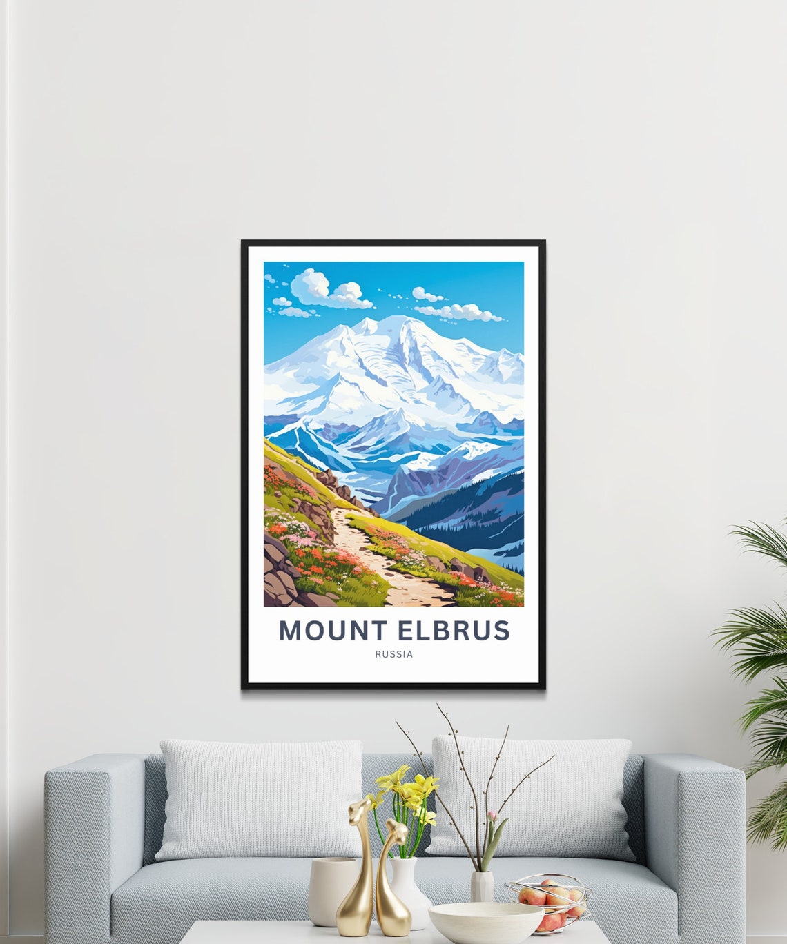 Mount Elbrus Russia Mountain Trail Wildflower Hiking Travel Poster - Image 3