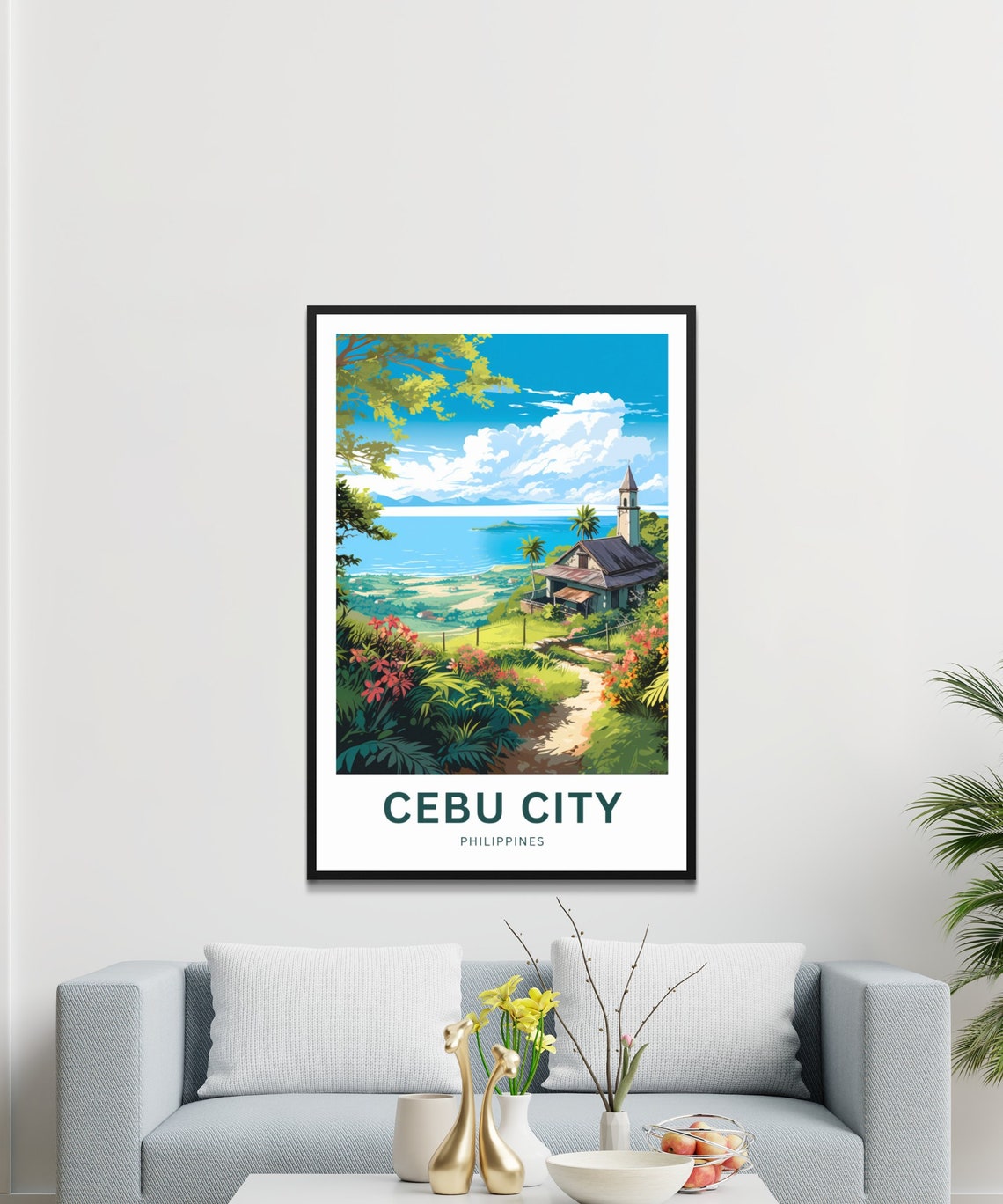 Cebu City Philippines Tropical Church Hill Sea View Art Poster - Image 3