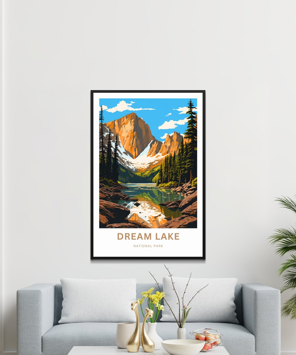 Dream Lake National Park Golden Peaks Serene Alpine Reflection Poster - Image 3