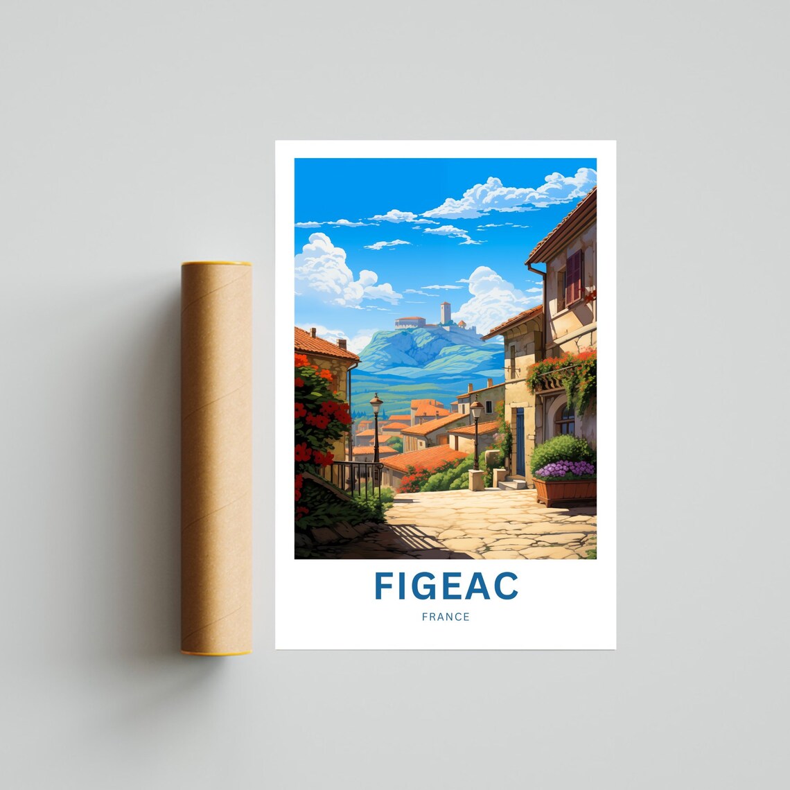 Figeac France Cobblestone Street Hilltop Castle Personalized Poster - Image 4