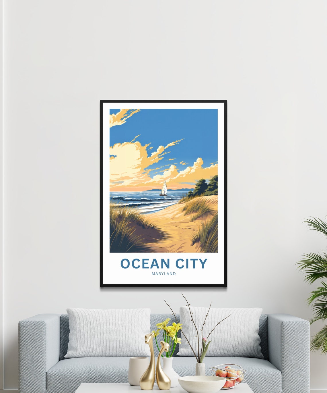 Ocean City Maryland Sunset Dunes Sailboat Beach Travel Poster - Image 3