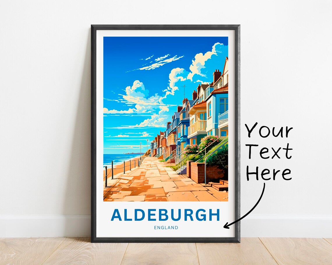 Aldeburgh England Colorful Seafront Houses Personalized Travel Poster