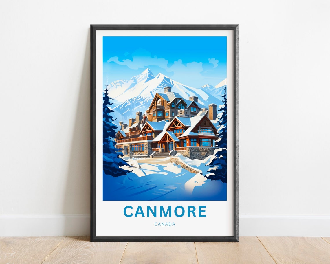 Canmore Canada Snowy Mountain Lodge Alpine Winter Travel Poster