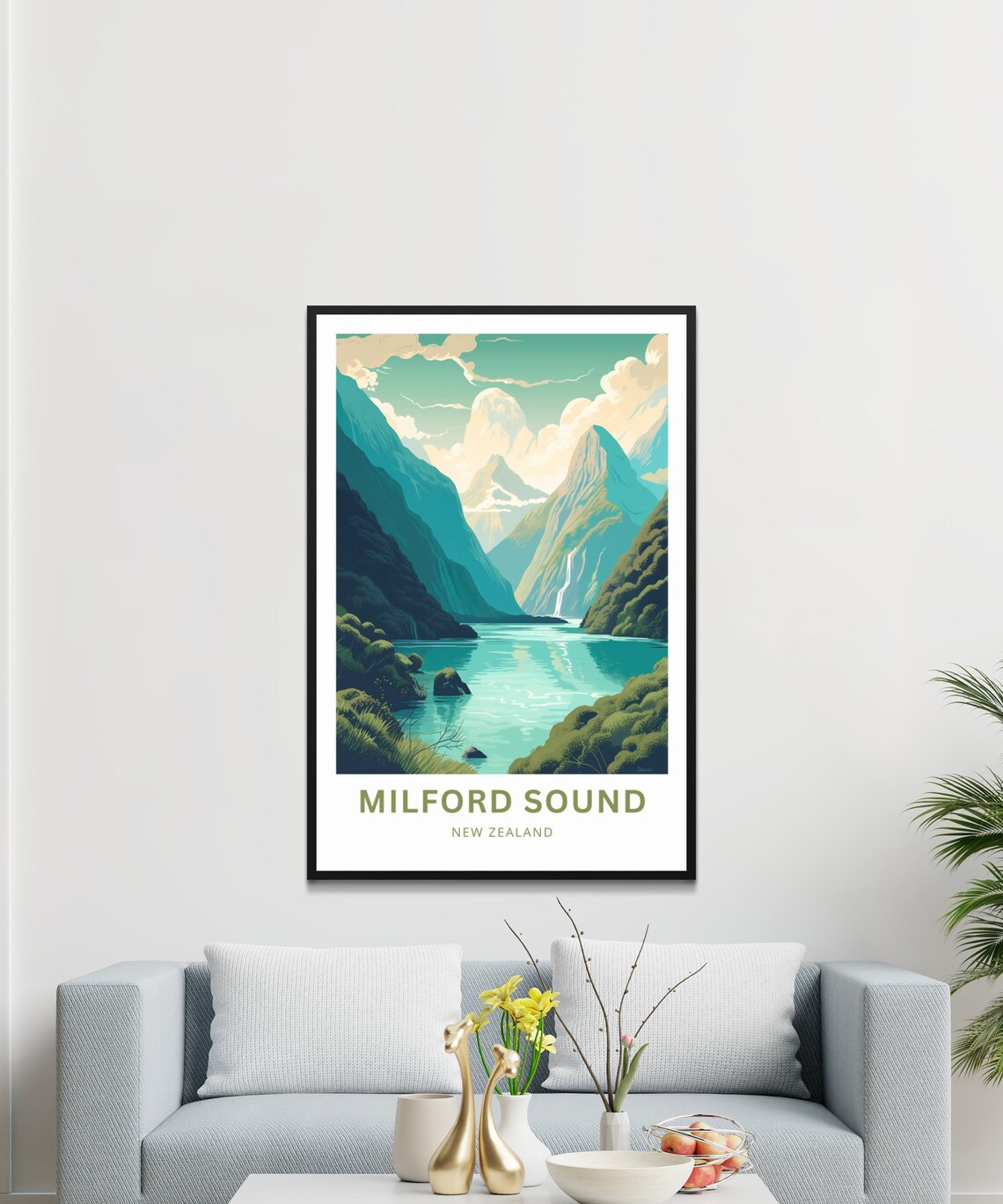 Milford Sound New Zealand Fjord Waterfalls Personalized Travel Poster - Image 3